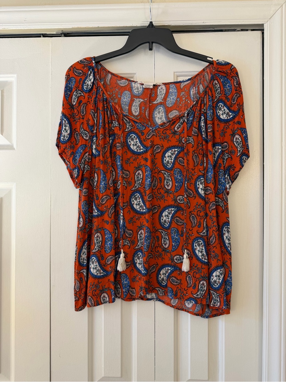 Boho Paisley Tie-Front Blouse in Orange